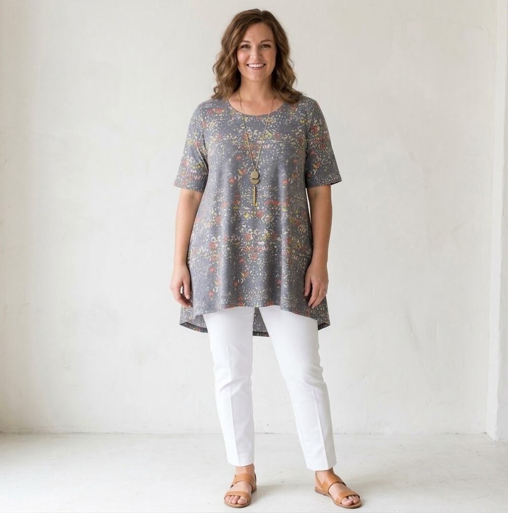 LuLaRoe Perfect T 3XL Gray Multicolor Abstract Print Swing Tunic Top NWT